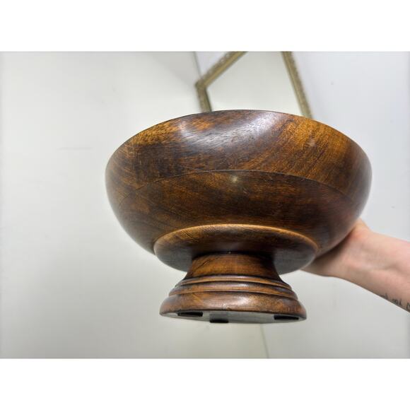 Decorative Vintage Wooden Pedestal Bowl Display/Fruit Bowl Grannycore Rustic - Picture 4 of 9